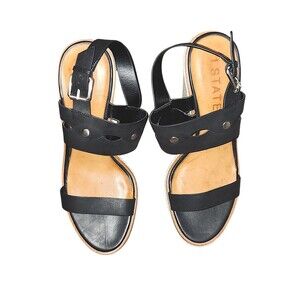 1. State Women's Leather Studded Wedge Sandals Espadrilles Black 9.5/41